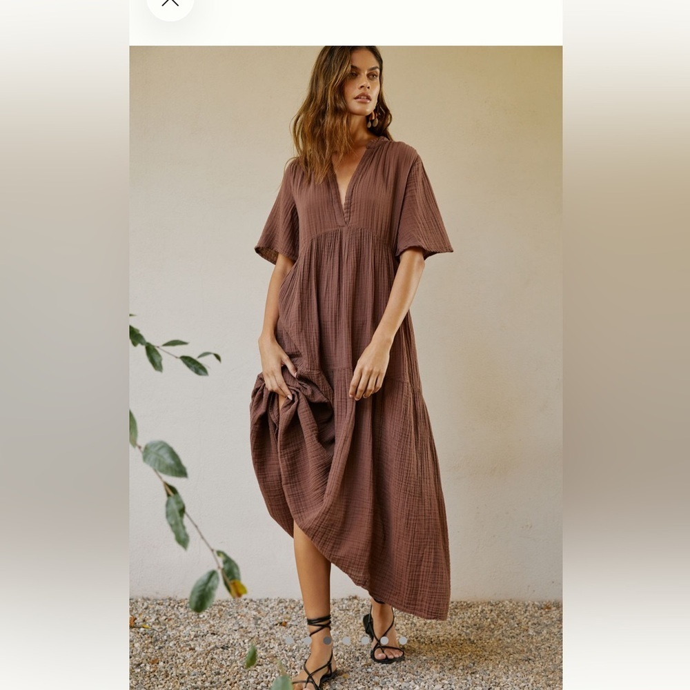 Anthropologie The Kallie Women’s Relaxed VNeck Midi Dress Chocolate Brown XS